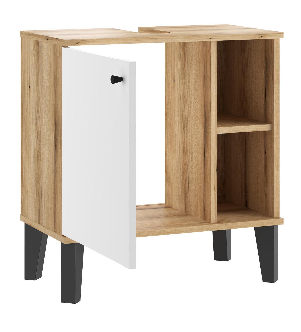 WASCHBECKENUNTERSCHRANK weiß, Evoke Eiche, Badezimmer Unterschrank, 60 cm - Eichefarben/Schwarz, Holzwerkstoff/Kunststoff (60/65/33cm) - Furn.Design