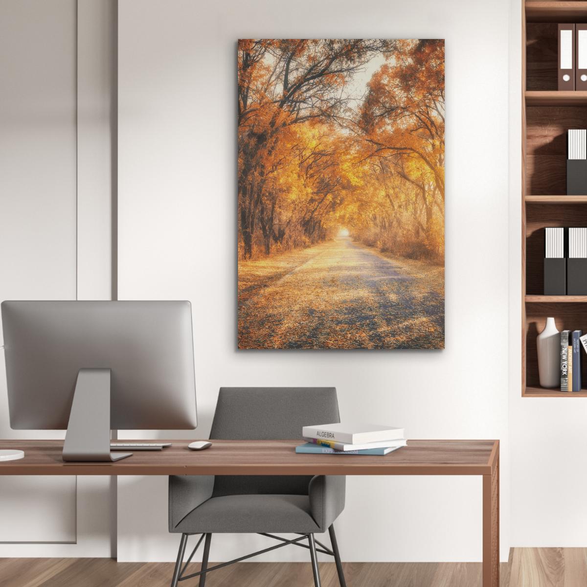AKUSTIKBILD Wald - Herbst - Bäume - Waldweg - Natur Wanddeko 70x100 cm - Bernsteinfarben, Kunststoff (70/100/0.9cm) - MuchoWow