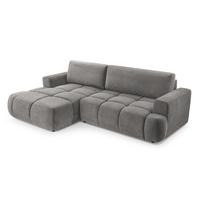 ECKSOFA VASTO Grau Geflochtener Stoff mit Schlaffunktion - Grau, Holz (261/152cm) - MASSENO