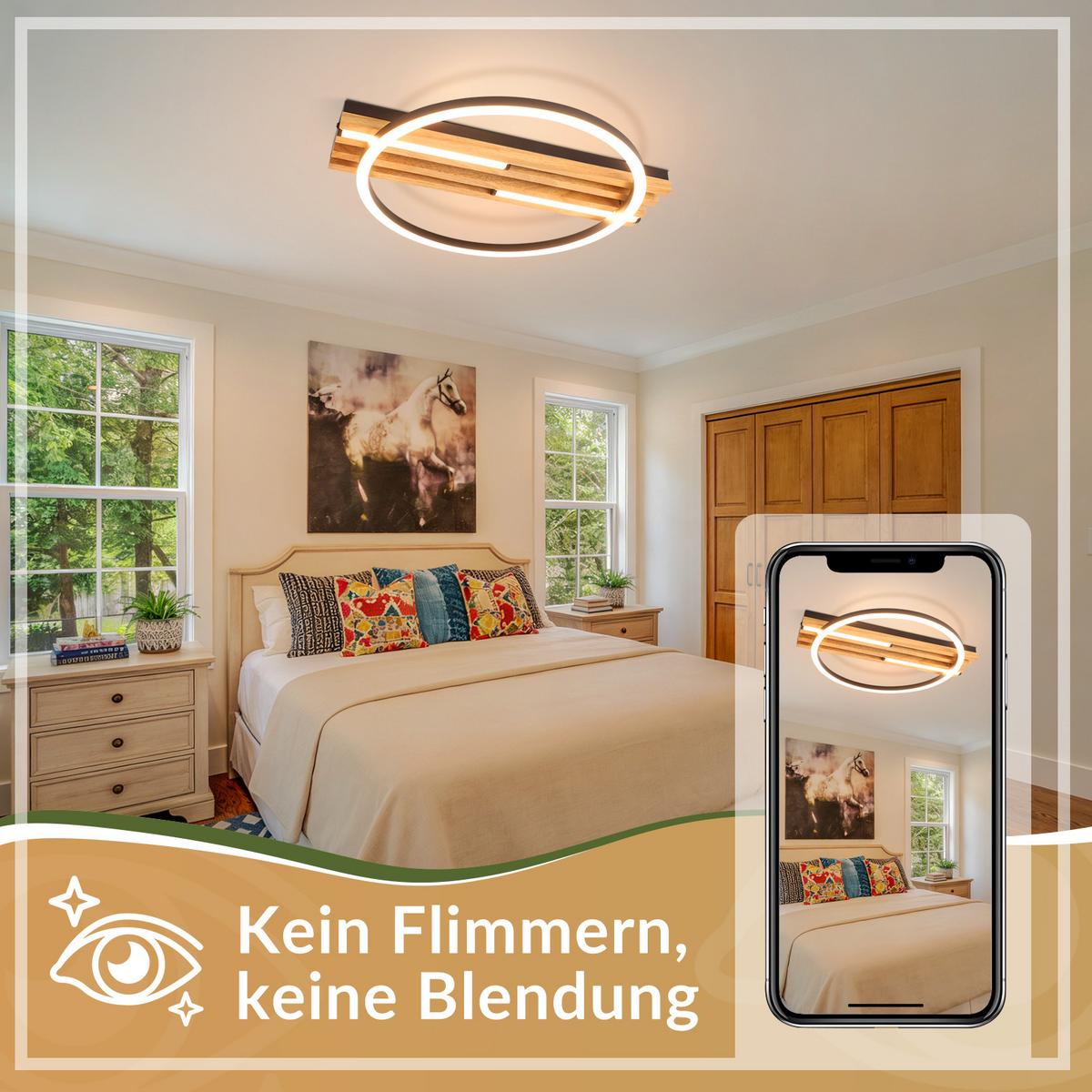 LED DECKENLEUCHTE Marenly 38/32/6.8 cm - Schwarz, Holz/Metall (38/32/6.8cm) - ZMH