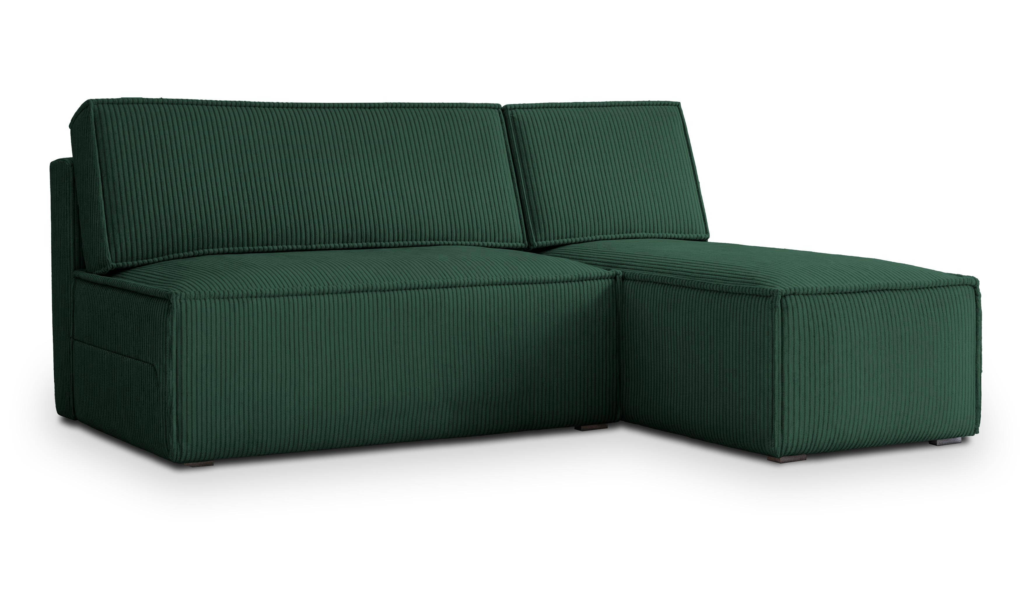 ECKSOFA BRISO P Grün Kordstoff mit Schlaffunktion - Grau/Grün, Holz/Kunststoff (200/140cm) - MASSENO