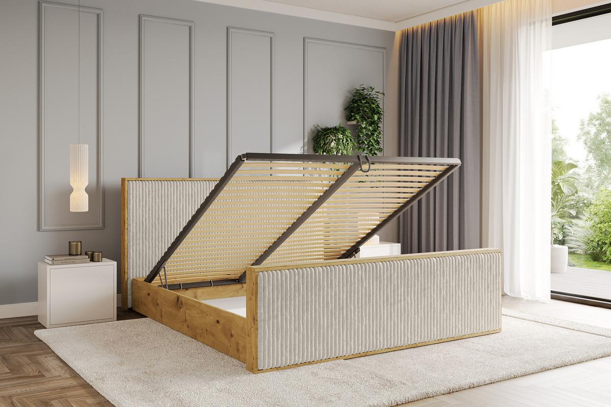 POLSTERBETT mit Bettkasten und Lattenrost, Boxbett mit Stauraum und Kopftei mit Matratze H3/H4 - ENZO10 200x200 Creme - Beige, Holzwerkstoff/Textil (200/200cm) - ALTDECOR