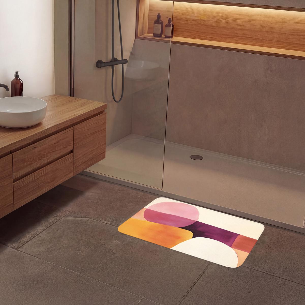 BADEMATTE Formen - Abstrakt - Farbenfroh 80x50 cm - Terracotta, Textil (80/50cm) - OnlyWow