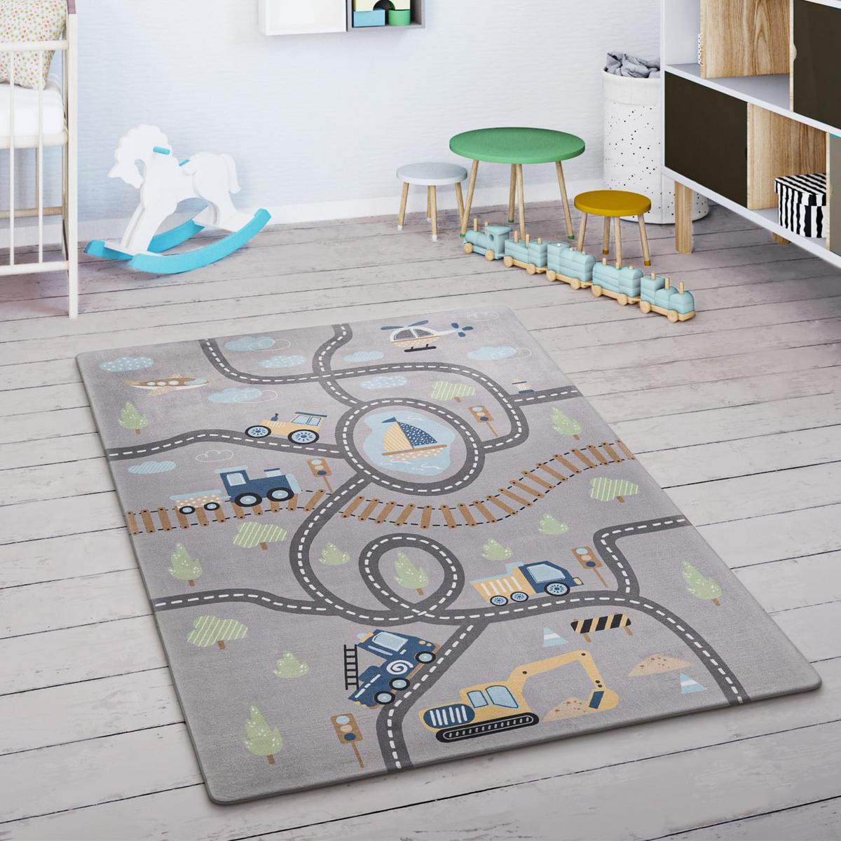 KINDERTEPPICH Waschbar, mit Straße-Motiv, Grau, 155 x 230 cm - Grau, Textil (155/230cm) - KADIMA DESIGN