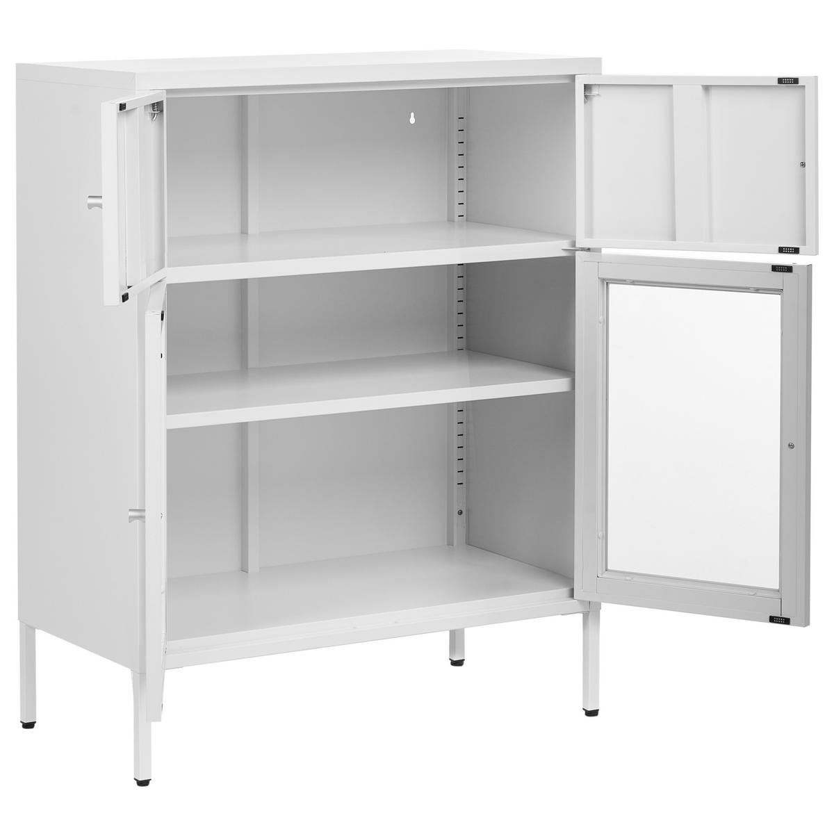 SIDEBOARD mit Glastüren Metall 80 cm Weiß Esholt - Weiß, Metall (80/102/40cm) - Beliani