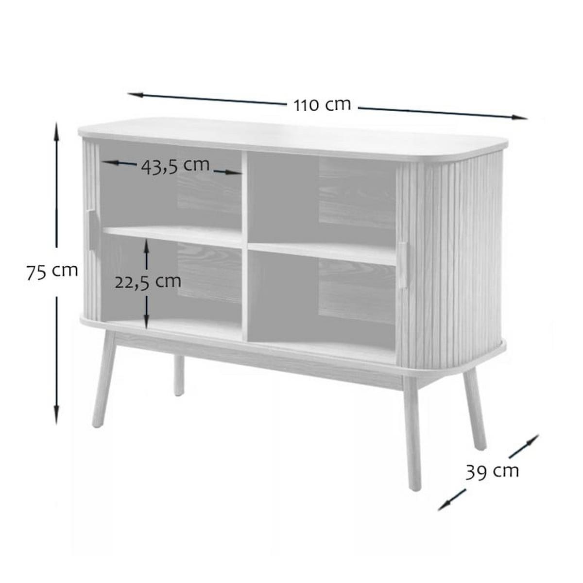 VINTAGE Sideboard Holzdekor 2 Schiebetüren - L110cm - Eiche Bianco, Holzwerkstoff (39/75/47cm) - Calicosy