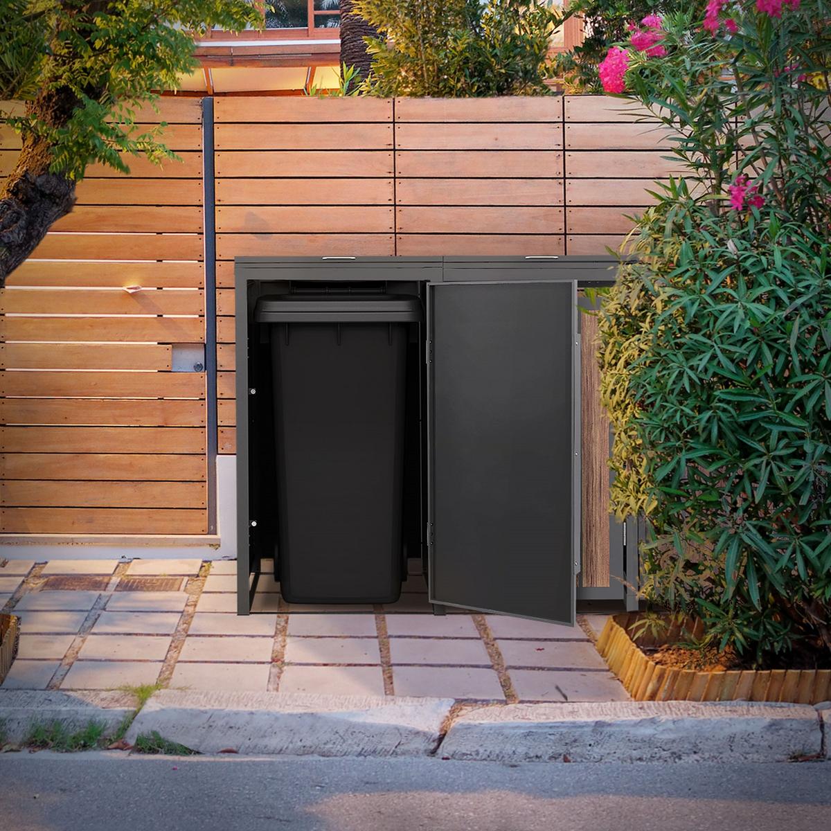 MÜLLTONNENBOX 3er 240L 196x80x120 cm Anthrazit-Eiche dunkel aus Stahl - Dunkelbraun, Metall (80/120/196cm) - ML-DESIGN