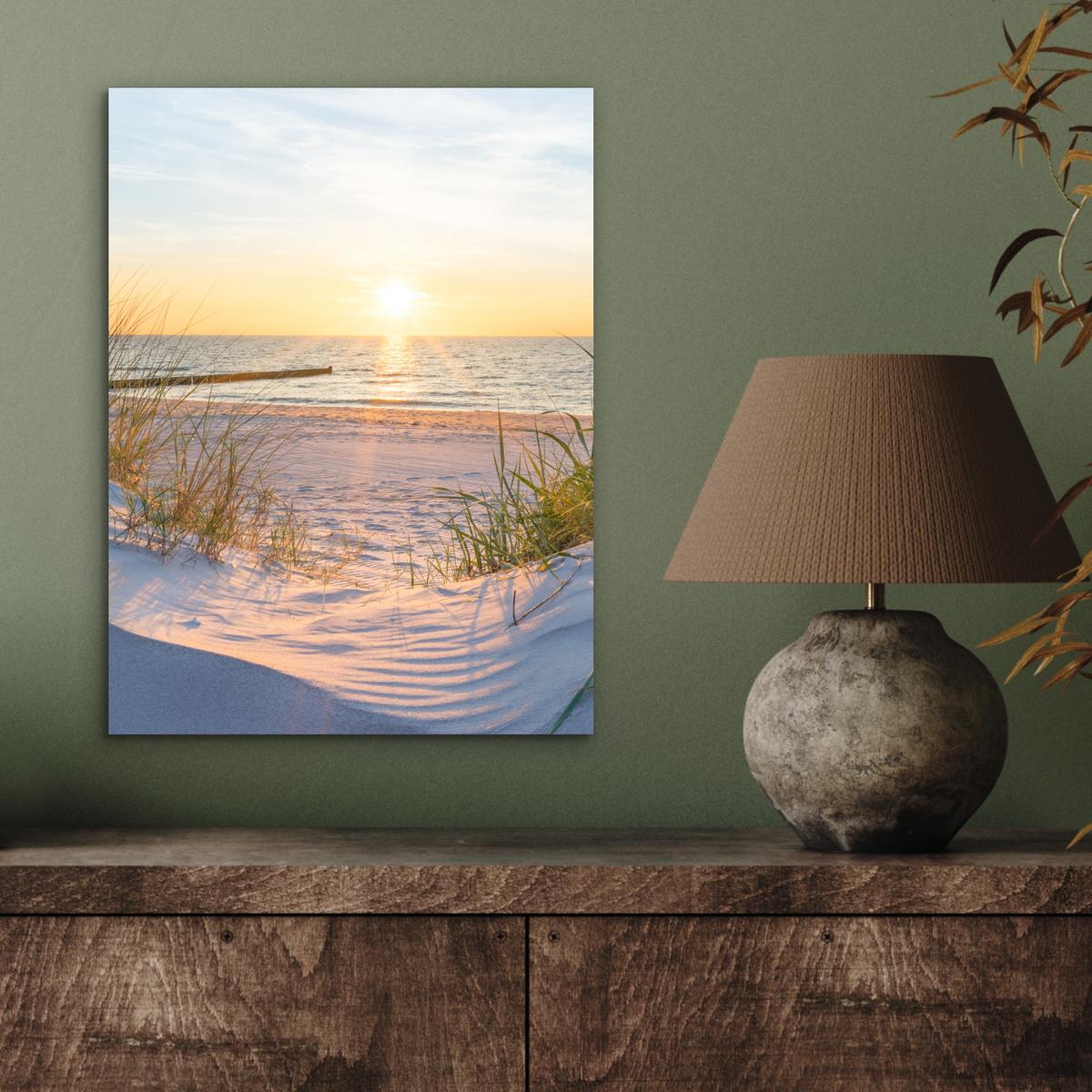 METALLBILD Strand - Sonne - Düne - Gras - Sand - Horizont 30x40 cm - Hellblau, Metall (30/40cm) - MuchoWow