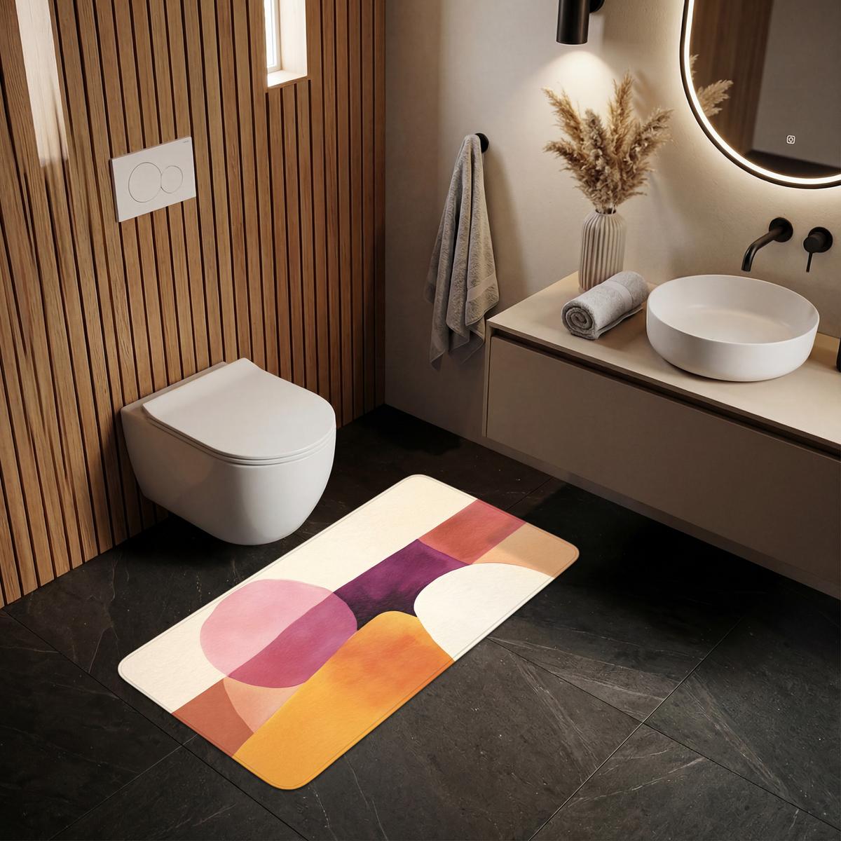 BADEMATTE Formen - Abstrakt - Farbenfroh 120x60 cm - Terracotta, Textil (120/60cm) - OnlyWow