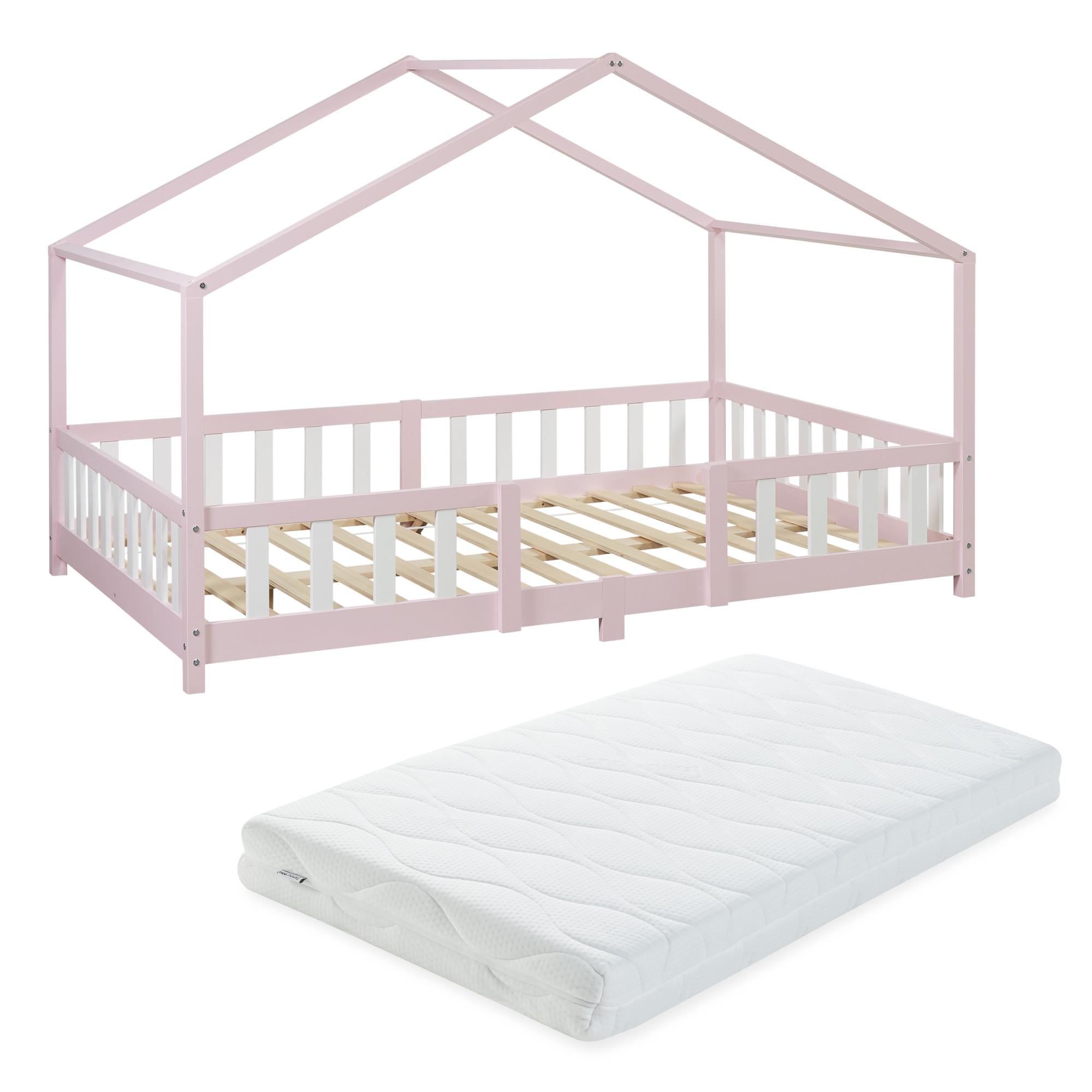 HAUSBETT Treviolo mit Matratze - Pink/Weiß, Holz/Textil (140/200cm) - [en.casa]
