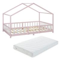 HAUSBETT Treviolo mit Matratze - Pink/Weiß, Holz/Textil (140/200cm) - [en.casa]