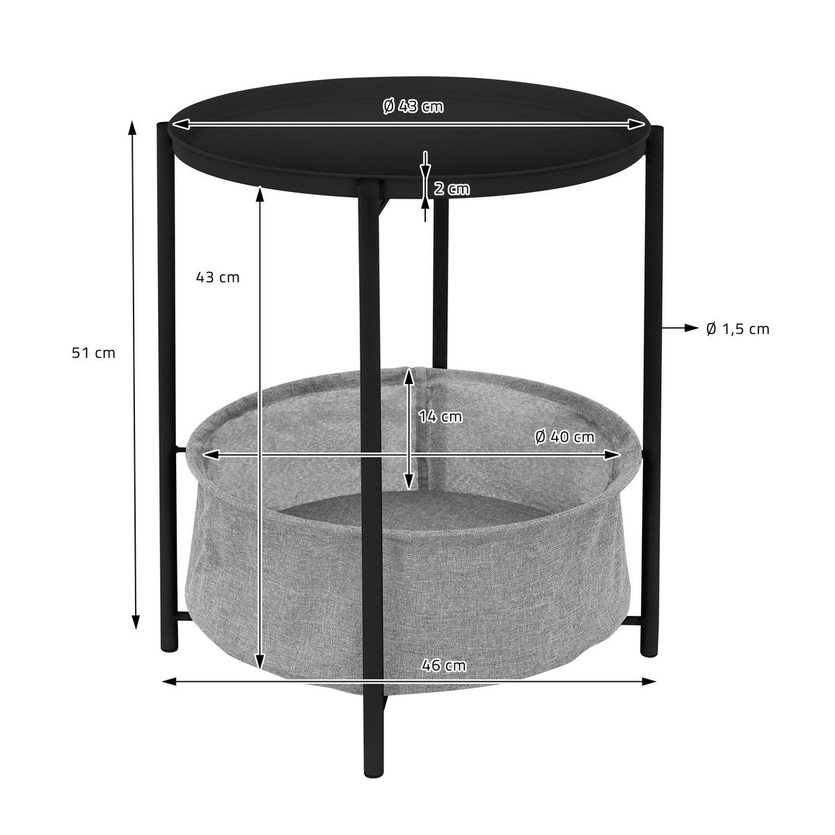 BEISTELLTISCH rund Ø46 x 51 cm Schwarz aus Metall - Schwarz, Metall (46/46/51cm) - ML-DESIGN