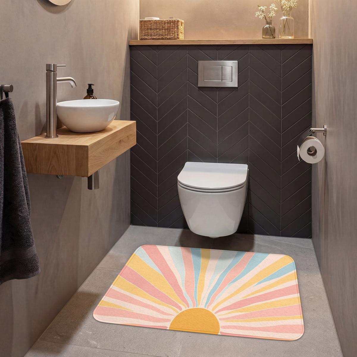 WC-VORLEGER Illustration - Sonne - Pastellfarben Toilettenteppich 90x60 cm - Pastellblau, Textil (90/1cm) - OnlyWow