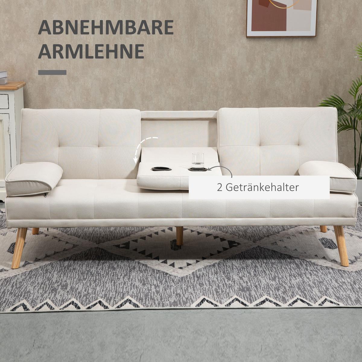 SCHLAFSOFA Sofabett Schlafcouch 3 Sitzer Leinen Beige - Beige/Naturfarben, Holz/Textil (77/78/181cm) - HOMCOM