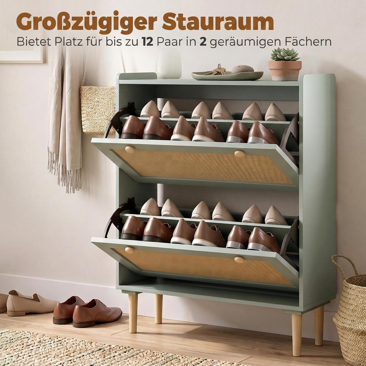 SCHUHSCHRANK MDF Hellgrün - Naturfarben/Hellgrün, Holz/Holzwerkstoff (26/101/80cm) - HOMCOM
