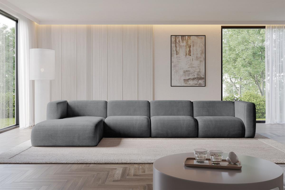 ECKSOFA Ottomane Links MIRA-L3 409x179x70 Dunkelgrau Cord - Dunkelgrau/Graphitfarben, Holzwerkstoff/Kunststoff (409/179cm) - ALTDECOR