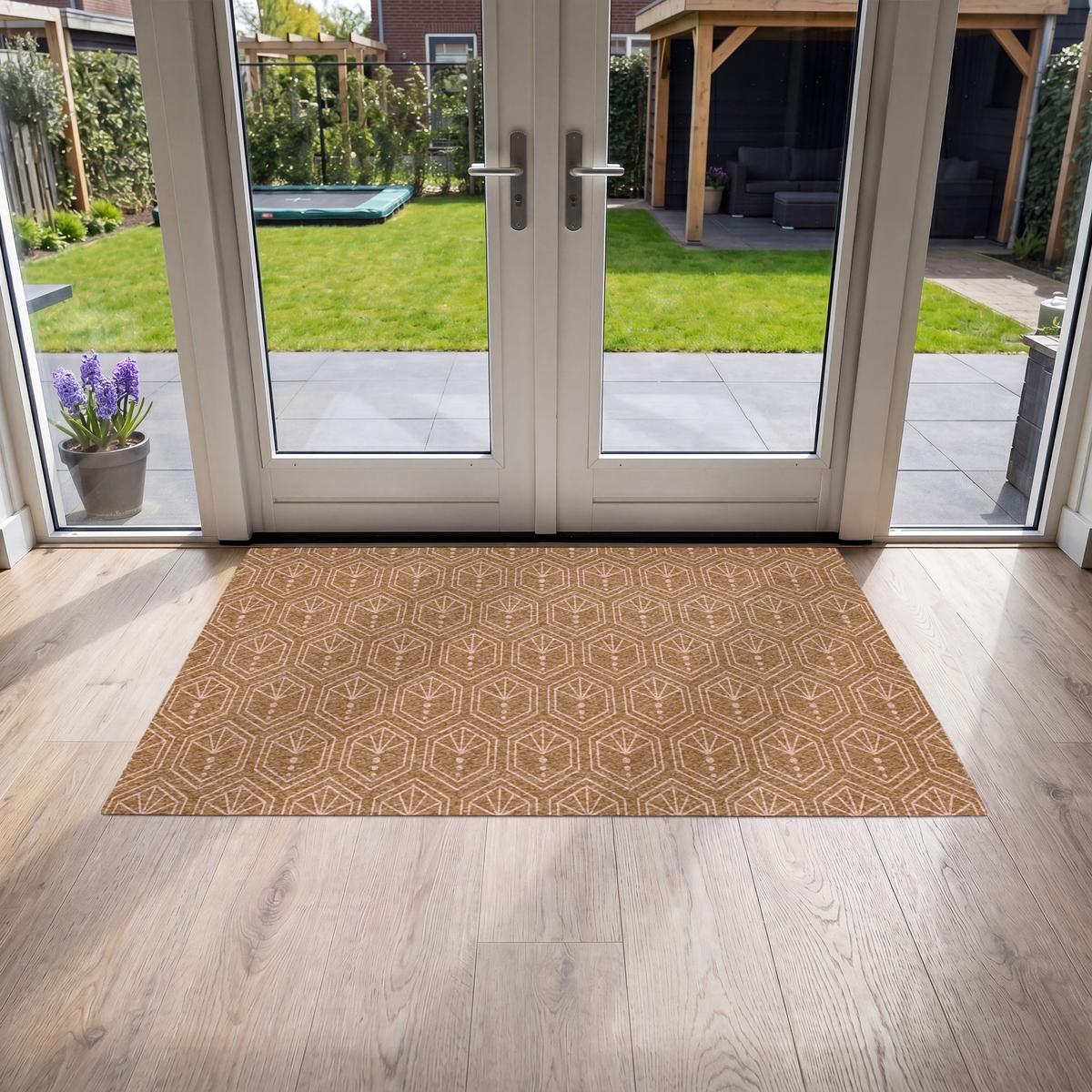 FUSSMATTE Braun - Rosa - Geometrisch - Gemustert Türmatte 150x90 cm - Braun, Kunststoff (150/0.4cm) - MuchoWow