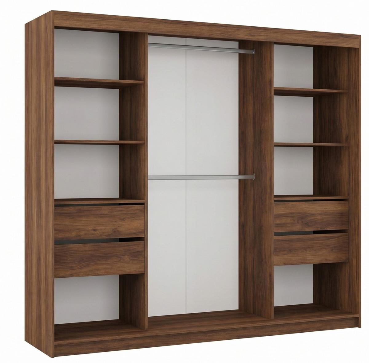 SCHWEBETÜRENSCHRANK Nela II mit Schubladen und Spiegel 240/216/61 Walnuss+Schwarz - Walnussfarben, Holzwerkstoff (240/216/61cm) - Beautysofa