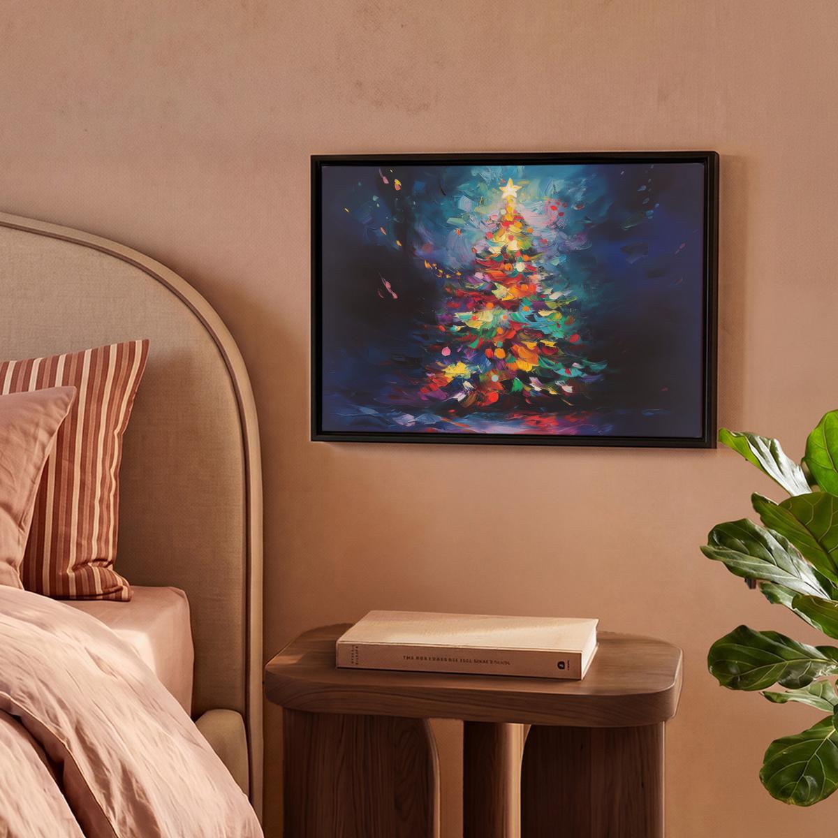 LEINWAND Bilder mit Rahmen - Weihnachtsbaum - Weihnachten - Abstrakt - Farbenfroh - 40x30 - Multicolor, Textil (40/30cm) - MuchoWow