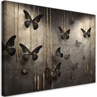 LEINWANDBILD Schwarze Schmetterlinge 3D 100x70cm - Goldfarben, Textil (100/70cm) - Feeby