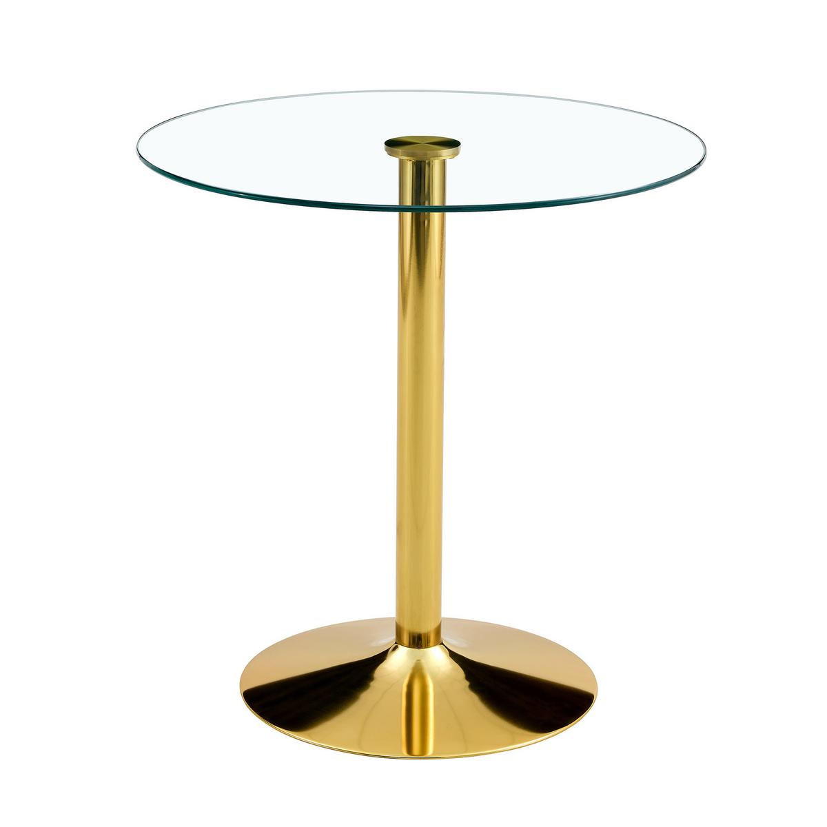 BAR-SET Runder Glastisch 89cm & 2 Hocker Transparent Gold Verstellbar - Goldfarben, Glas (89/92/89cm) - Urban Meuble
