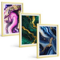 BILDER SET 3er Set - 40x60 cm Goldrahmen - Abstrakte rosagrüne Muster - Goldfarben, Kunststoff (40/60cm) - TULUP