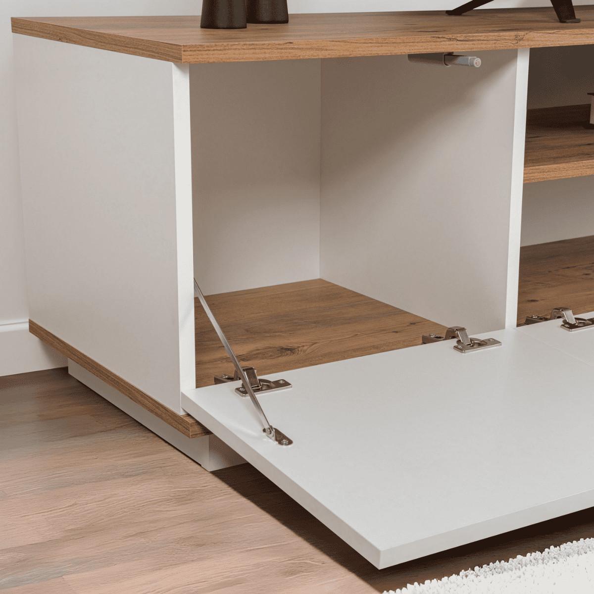 TV furniture with 3 folding doors and 1 niche, L180 cm - Weiß, Holzwerkstoff (44.5/44.6/12cm) - Calicosy