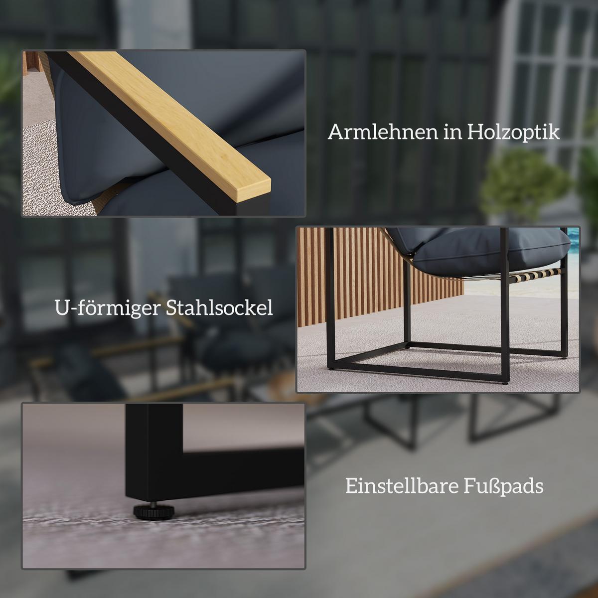 STAHL Gartenmöbel Set 4 Personen wetterfest Balkonmöbel-Set mit 2er Sofa Grau - Grau, Metall - Outsunny