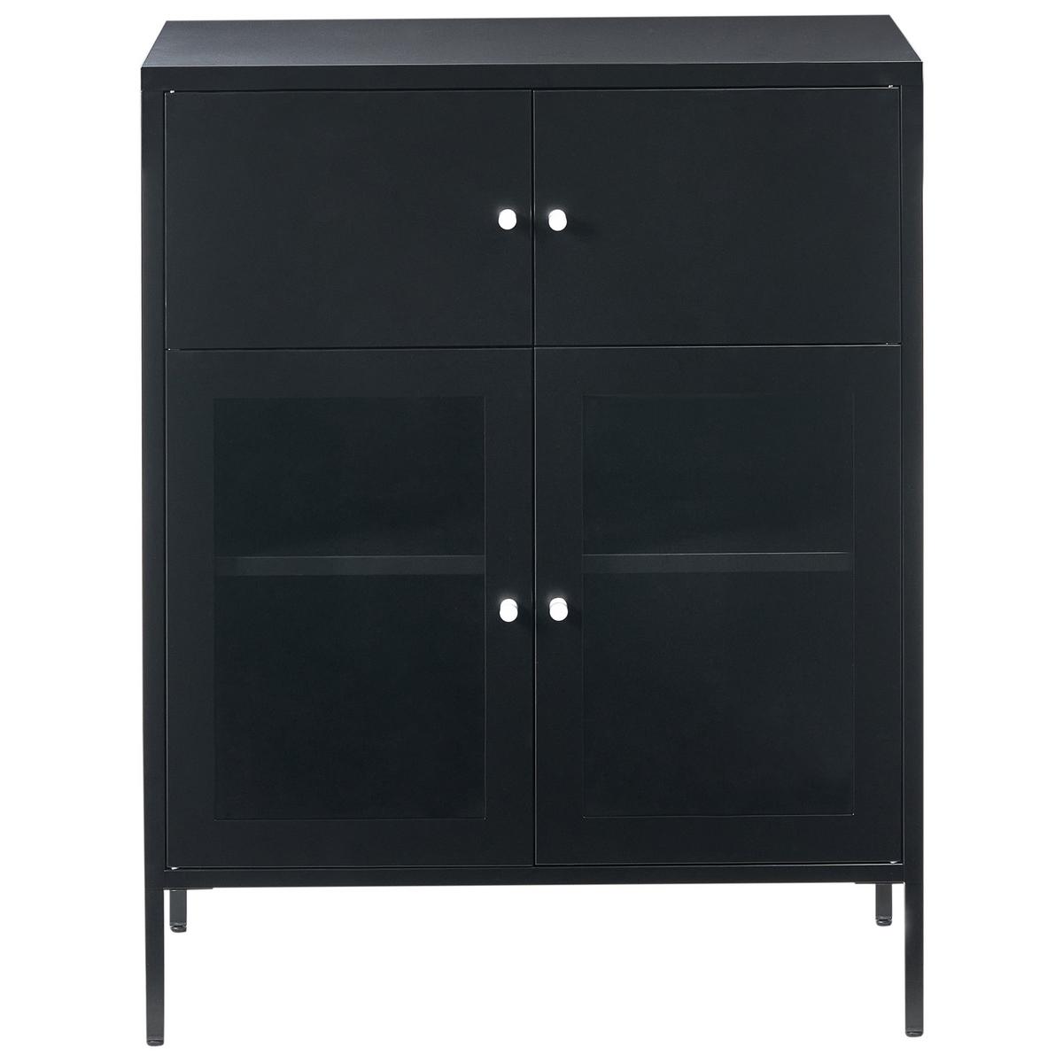 SIDEBOARD mit Glastüren Metall 80 cm Schwarz Esholt - Schwarz, Metall (80/102/40cm) - Beliani