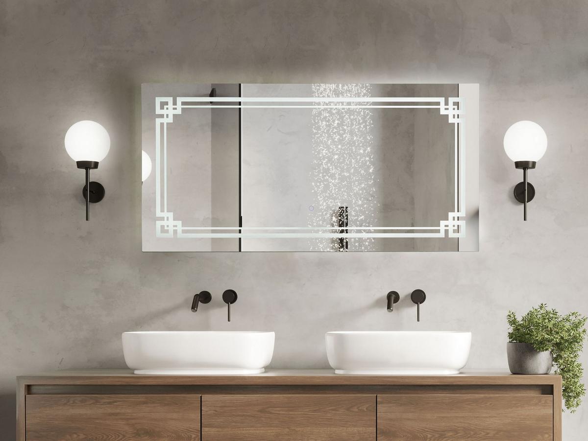 BADSPIEGEL mit LED-Beleuchtung rechteckig 120/60 cm Avranches - Silberfarben, Glas (120/60/4cm) - Beliani