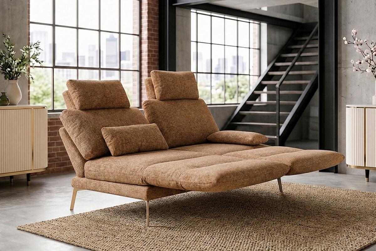SOFA HOLLY Braun Flachgewebe - Braun, Textil/Metall (176/90/92cm) - KAWOLA
