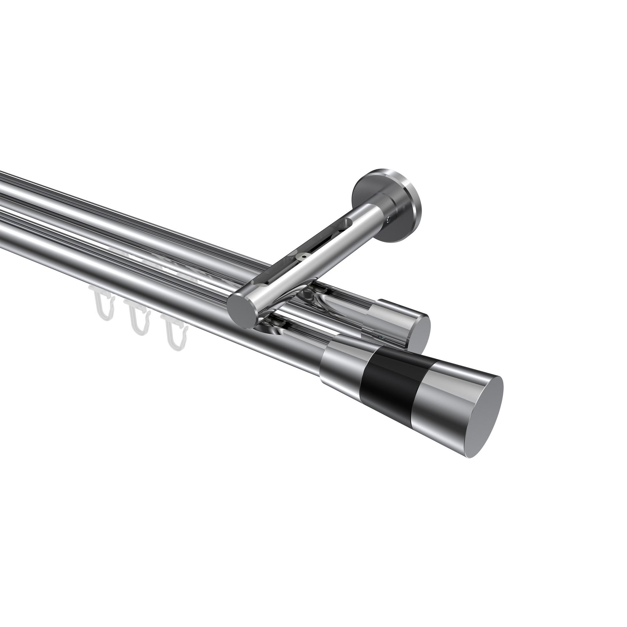 GARDINENSTANGE INNENLAUF Siteno Tanara 200 cm, 2-läufig, 20 mm Ø Chrom - Chromfarben/Schwarz, Metall (200cm) - INTERDECO