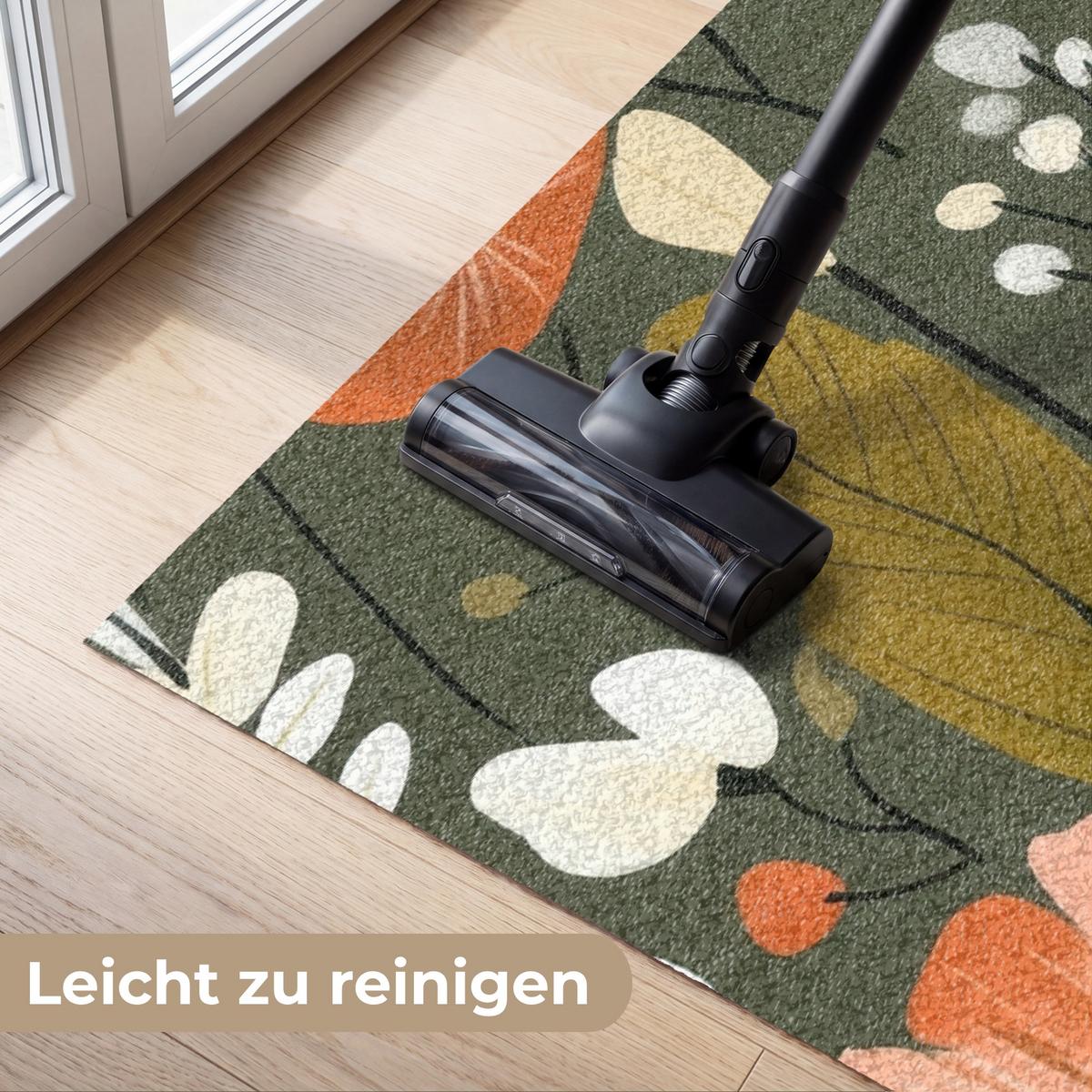 FUSSMATTE Blumen - Illustration - Grün Flurteppich 180x120 cm - Dunkelgrün, Kunststoff (180/0.4cm) - MuchoWow