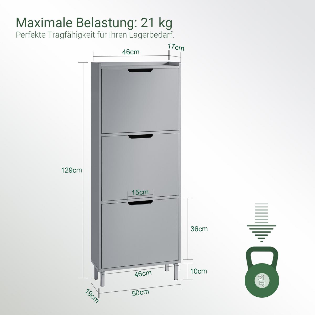 SCHUHSCHRANK Grau - Grau, Holzwerkstoff/Metall (50/129/19cm) - SoBuy