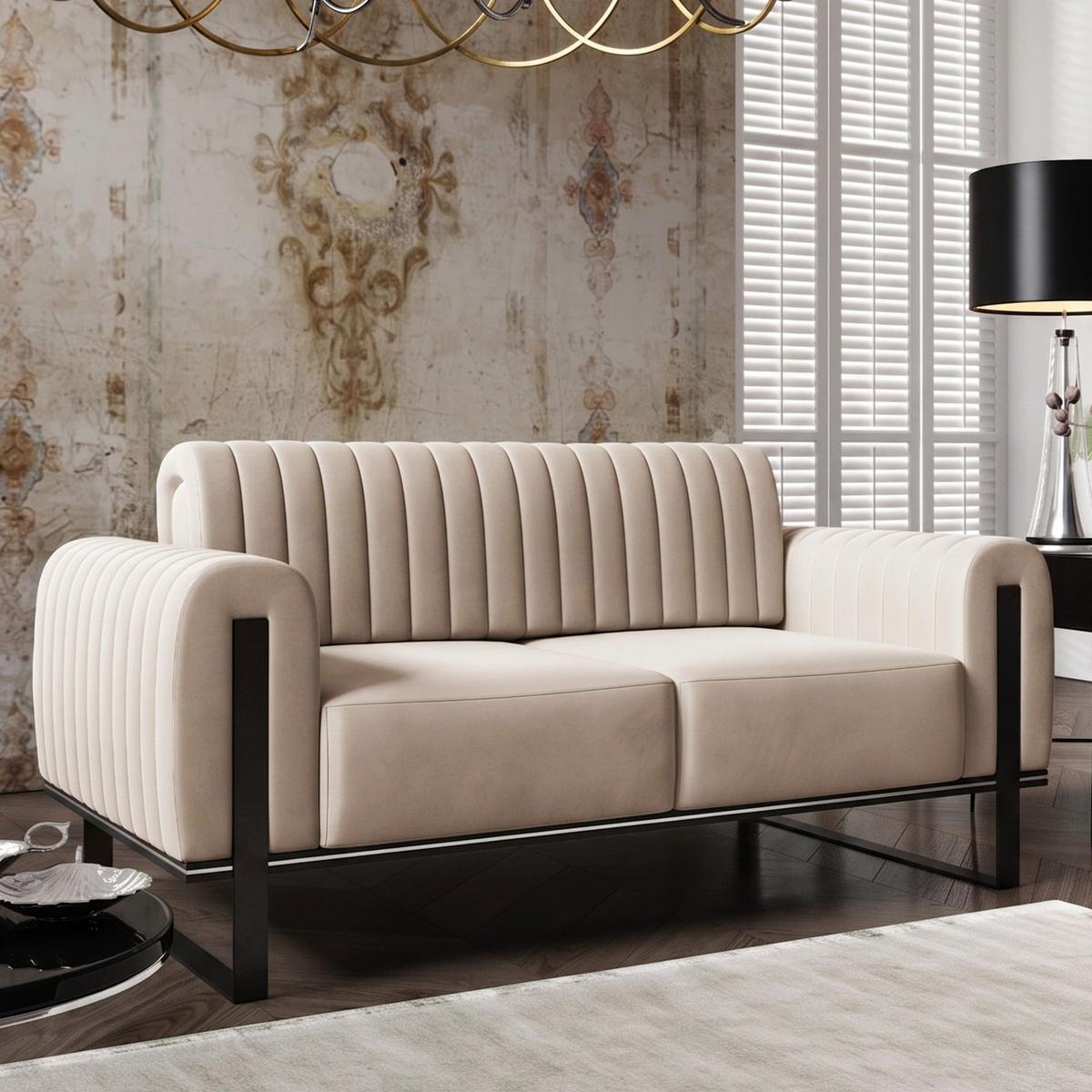 SOFA Parissa 164 cm - Ecru/Schwarz, Textil/Metall (164/79/92cm) - Selsey