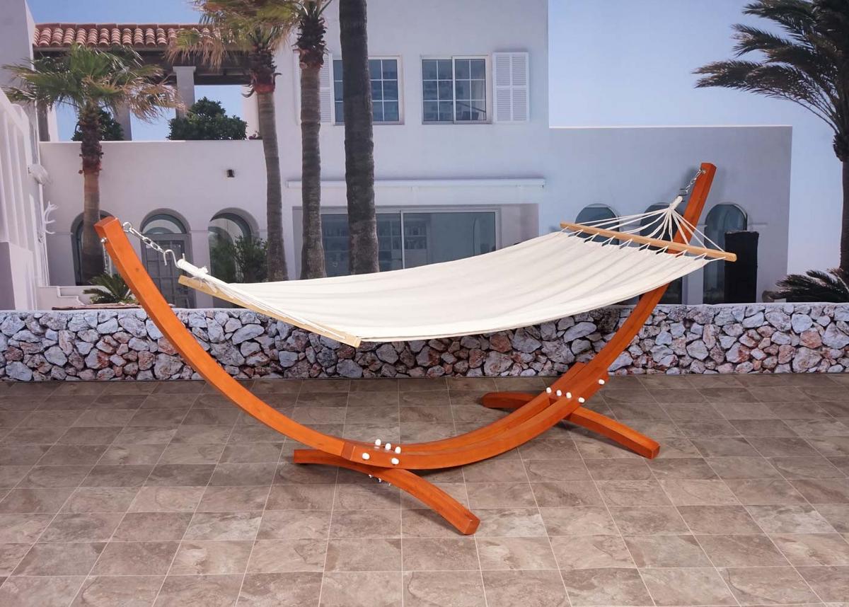 HÄNGEMATTE MIT GESTELL Braun, Cremeweiß - Braun/Weiß, Holz (320/114/98cm) - MCW