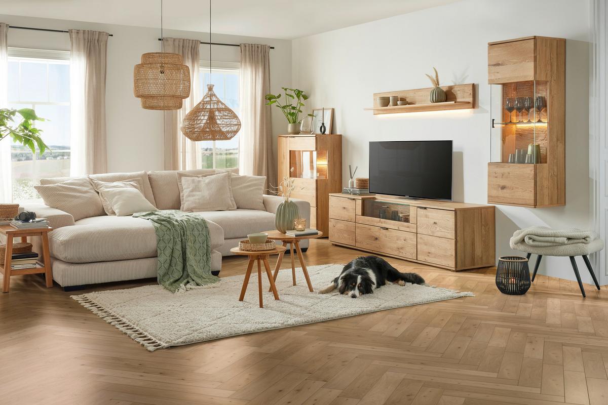 Hängevitrine in Wildeiche - Wildeiche/Schwarz, Modern, Glas/Holz (50/138/37cm) - Premium Living