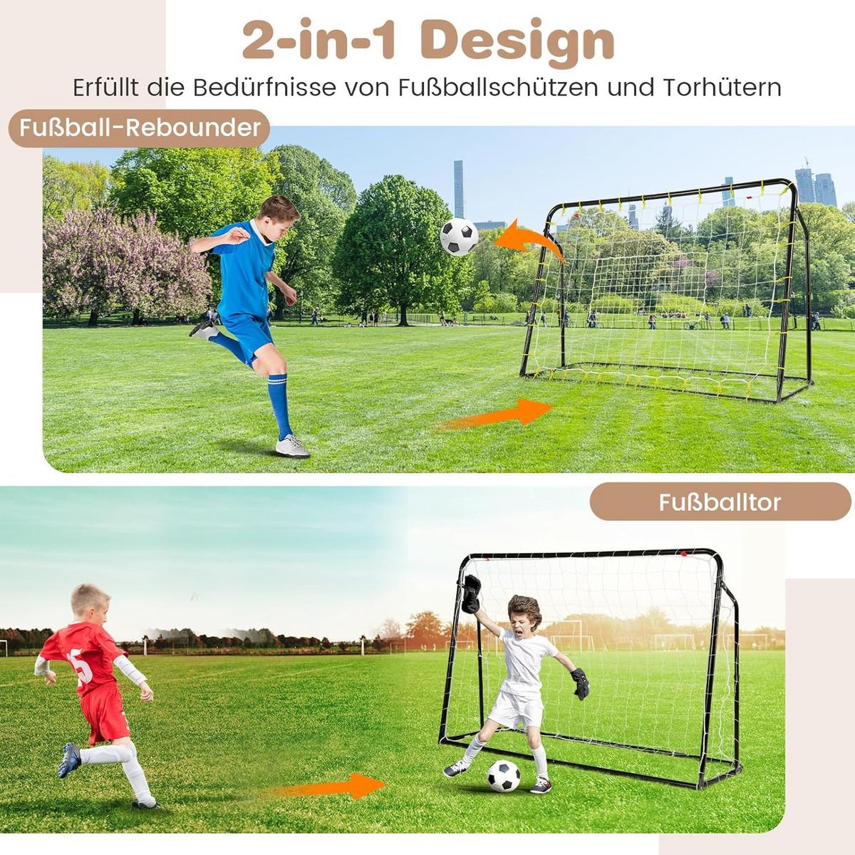 FUBBALLTOR Schwarz - Schwarz, Metall (187/123/60cm) - COSTWAY