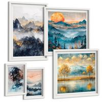 BILDER SET 5er Set - 50x50 cm & 20x30 cm & 40x60 cm Weißer Rahmen - Tropische Pflanzen, Vögel, Natur - Weiß, Kunststoff (40/60cm) - TULUP