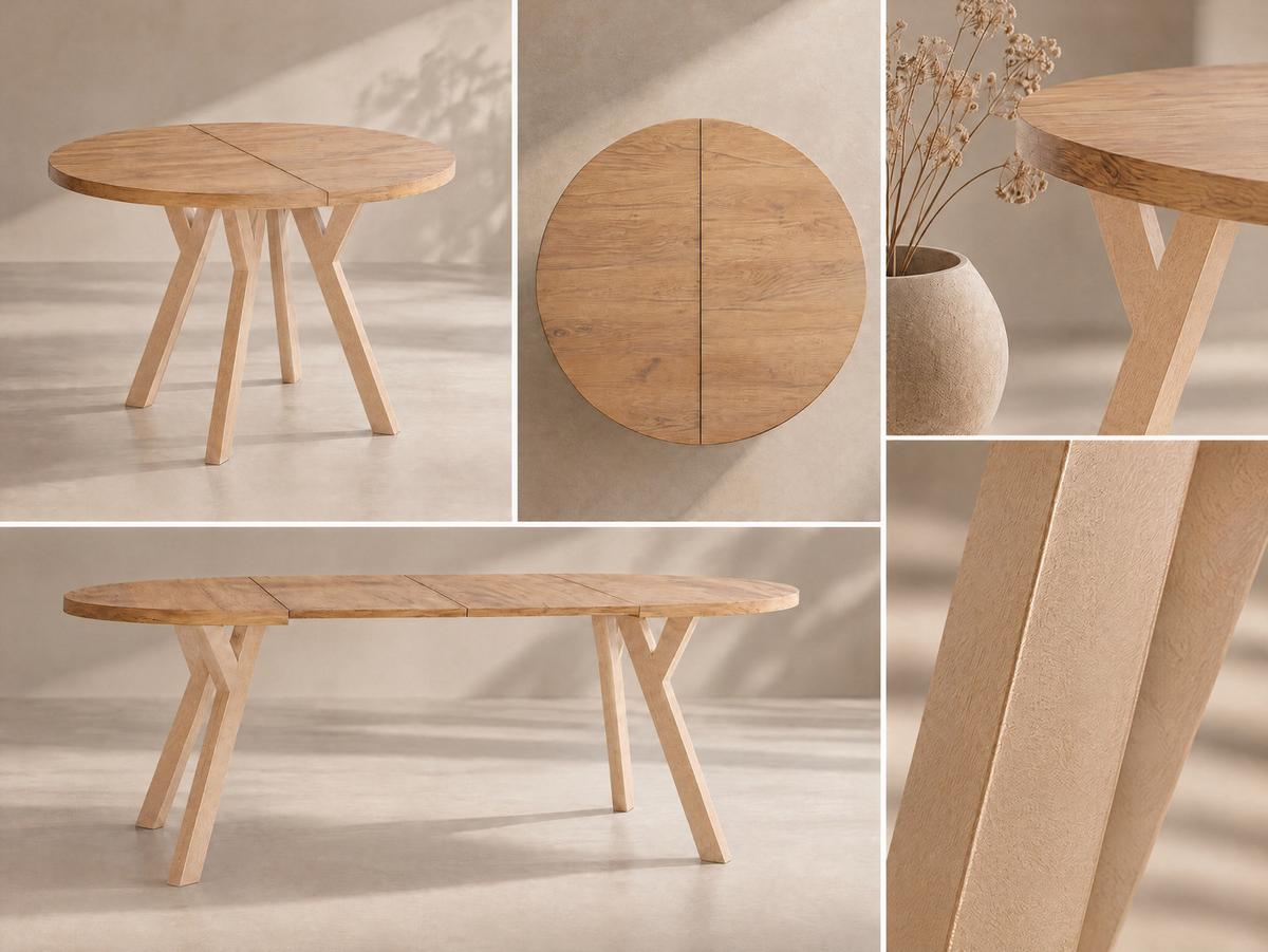 ESSTISCH Avero rund, ausziehbar, Massivholzbeine aus Buche, Weiß 80-130/80/77 cm - Hellbraun/Weiß, Holz/Holzwerkstoff (80/130/76.5cm) - WFL GROUP