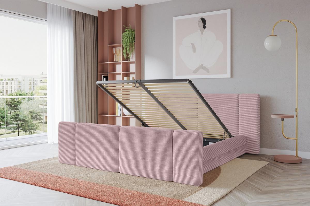 POLSTERBETT mit Bettkasten, Fußteil und Lattenrost, Bett mit Matratze H3/H4 - TEVO-Z 140x200 Rosa - Rosa, Holzwerkstoff/Textil (140/200cm) - ALTDECOR