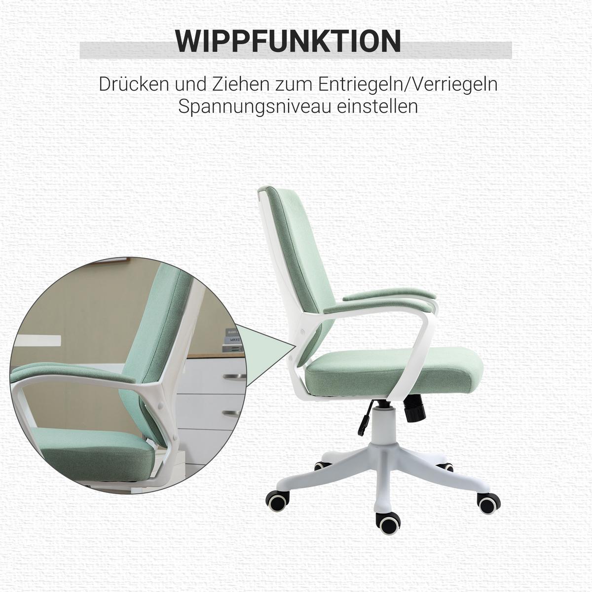 BÜROSTUHL Drehstuhl höhenverstellbarer dick gepolstert Polyester Grün+Weiß - Hellgrün, Kunststoff (69/100/62cm) - Vinsetto