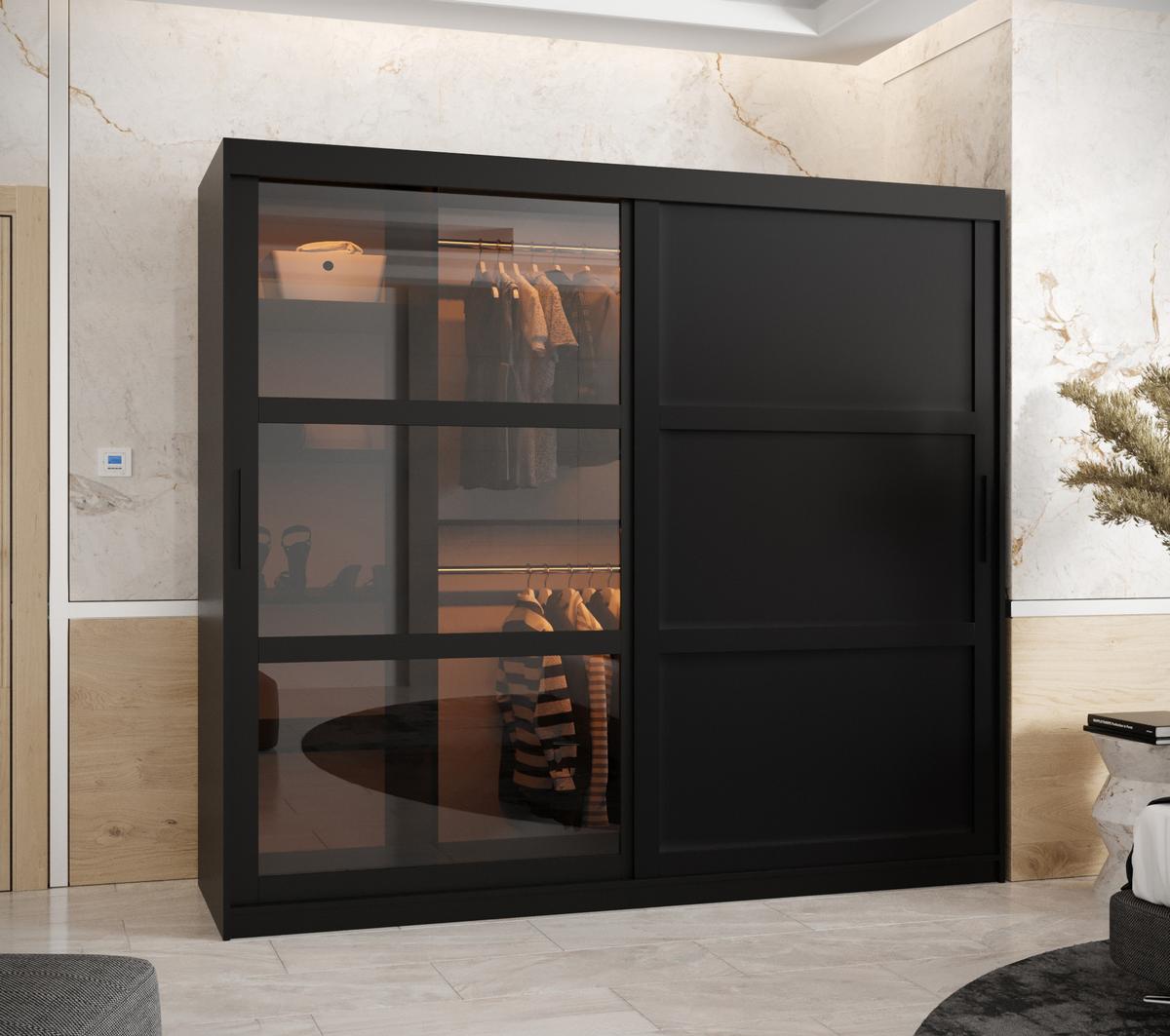 SCHWEBETÜRENSCHRANK 200/200/62 2-türig - Schwarz, Holz/Kunststoff (200/200/62cm) - Abiks Möbel