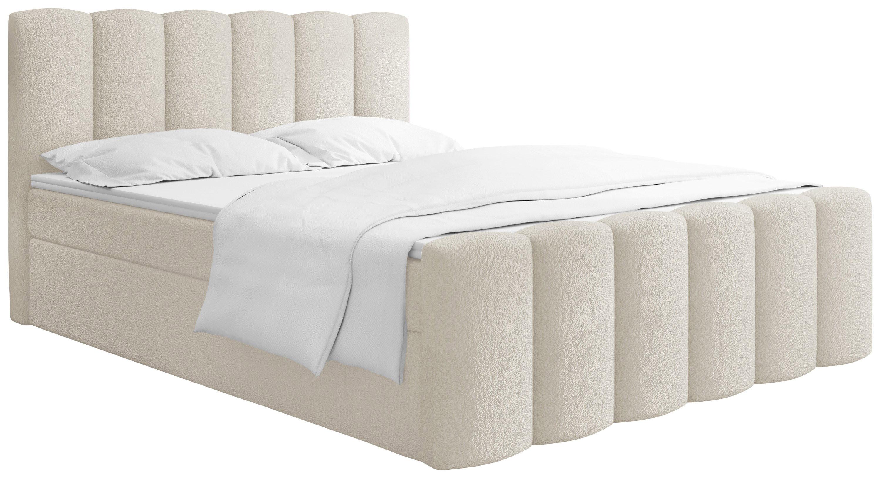 BOXBETT Serenity mit Bettkasten, Boucle Creme 180x200 cm – inkl. H4 Taschenfederkern Matratze & Foam Topper - Creme/Schwarz, Holz/Holzwerkstoff (180/200cm) - WFL GROUP