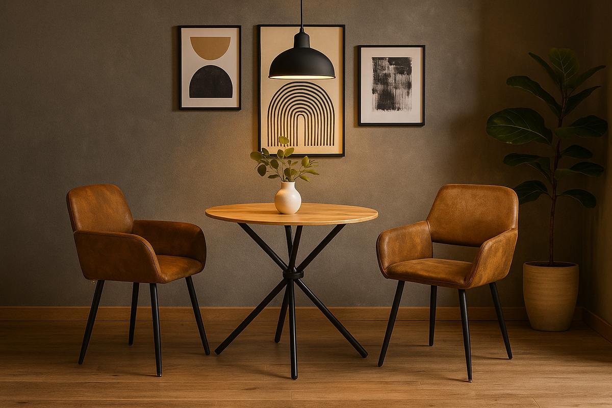 ESSZIMMER SET – 1 Tisch + 2 Stühle – Holzoptik & Wildleder - Braun, Holzwerkstoff/Metall (80/75/80cm) - Urban Meuble