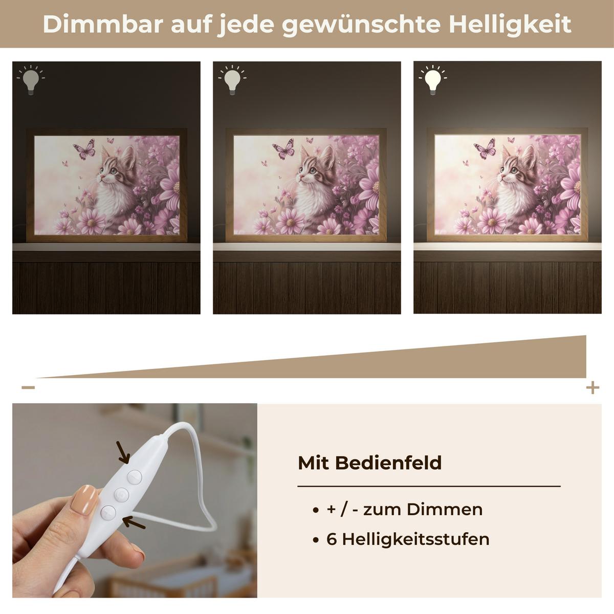 NACHTTISCHLAMPE Kätzchen - Blumen - Schmetterlinge - Lila 30x20 cm - Altrosa, Holzwerkstoff (8/30/20cm) - OnlyWow