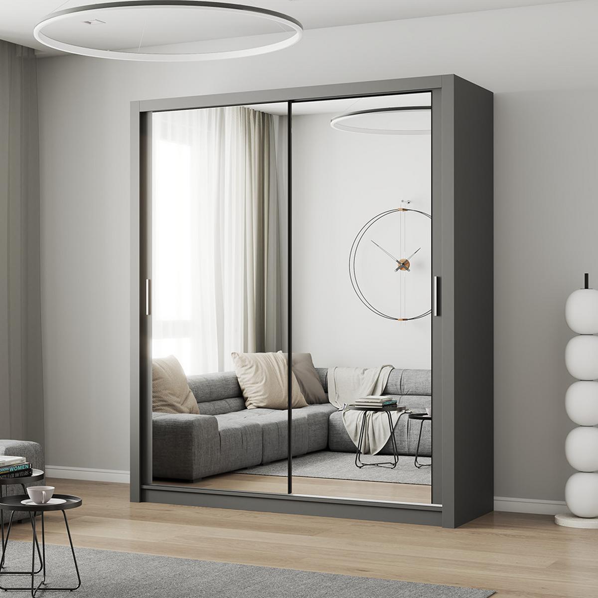 KLEIDERSCHRANK Milan 180 cm, 180/215/64, 2-türig, grau - Grau, Holzwerkstoff (180/215/64cm) - imoebel24