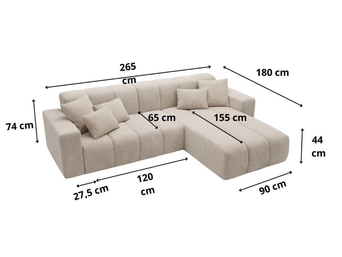 ECKSOFA Nork Creme Rechts - Creme, Holz/Textil (265/180cm) - Graingold