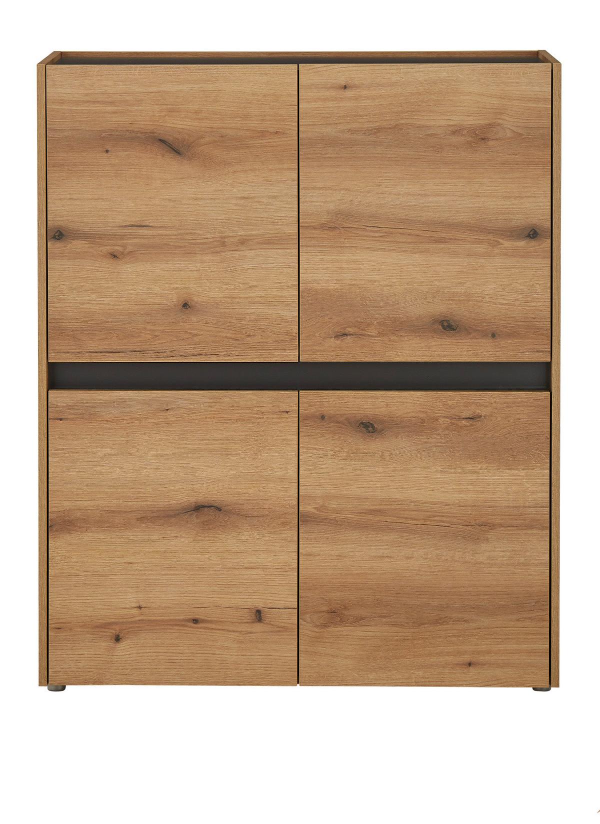 HIGHBOARD Evoke Eiche, Grau, 100 x 120 cm, Kommode 4-türig 8 Fächer - Eichefarben/Schwarz, Holzwerkstoff/Kunststoff (100/120/40cm) - Furn.Design