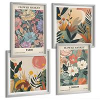 BILDER SET 4er Set - 50x50 cm & 40x60 cm Silberner Rahmen - Blumenposter Paris London - Silberfarben, Kunststoff (50/50cm) - TULUP